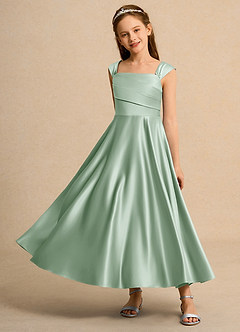 Azazie Bundle Girls Formal vestidos de niña de las flores Vestido de Agave de Satin Mate de Corte en A con Plisado image6