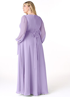 Azazie Leonia Robes de demoiselle d'honneur Robe Trapèze en Mousseline de soie Manche longue Lilas image9