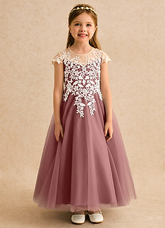 Azazie Dandelion Robe Demoiselle D'honneur Fillette Robe Princesse en Dentelle Rose Du Désert image4