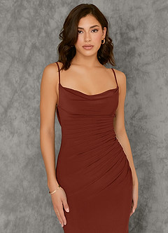 Azazie Beryl Abiti da Damigella Abito Tubino in Maglia Lussuosa Terracotta image6
