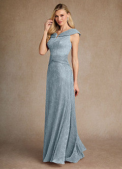 Azazie Warren Mother of the Bride Dresses Dusty Blue A-Line Pleated Metallic Mesh Dress image6
