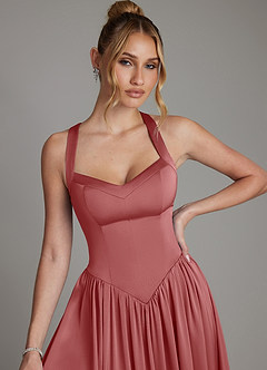 Azazie Francis Bridesmaid Dresses Antique Rose A-Line Corset Stretch Satin Dress image4