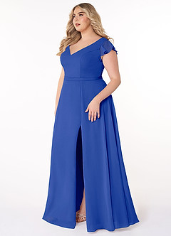 Azazie Claudine Final Sale Royal Blue A-Line Flutter Sleeve Chiffon Dress image9