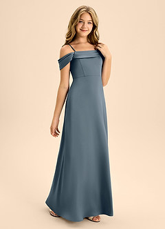 Azazie Anselie Junior Vestido de Crepúsculo de Satén Elástico de Corte En A con Vestidos sin tirantes image5