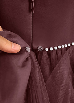 Azazie Tinie Blumenmädchenkleider Ballkleid Schleifen Tüll Kleid Sangria image8
