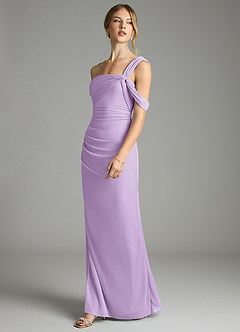 Azazie Tati Final Sale Lilac Sheath Off the Shoulder Mesh Dress image4