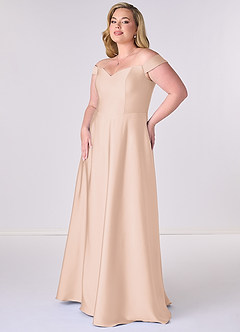 Barbie ♥ Azazie Bridesmaid Dresses Blushing Pink A-Line Off the Shoulder Stretch Satin Convertible Dress image9