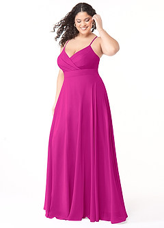 Azazie Avelina Bridesmaid Dresses Fuchsia A-Line V-Neck Pleated Chiffon Dress image8