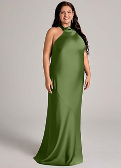 Azazie Velli Bridesmaid Dresses Juniper Mermaid High Neck Stretch Satin Dress image9