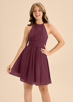 Azazie Bonnie Junior Cabernet A-Line Pleated Chiffon Dress image5