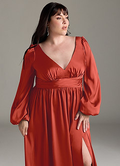 Azazie Norah Robes de demoiselle d'honneur Robe Trapèze en Satin extensible Rouille image12