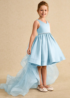 Azazie Julietta Flower Girl Dresses Sky Blue Ball-Gown Convertible Tulle Dress image3