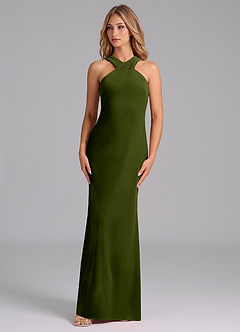Azazie Doretta Bridesmaid Dresses Olive Mermaid Pleated Velvet Dress image4