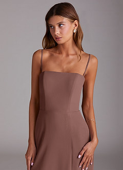 Azazie Wren 신부 들러리 드레스 A라인 스트랩리스 쉬폰 티 길이 드레스 image6