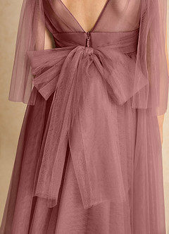 Azazie Dori Robe Demoiselle D'honneur Fillette Robe Trapèze en Tulle Rayé Rose Du Désert image7