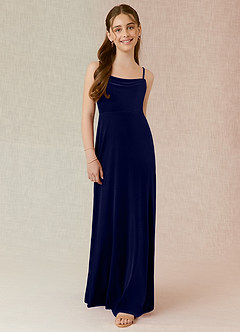 Azazie Solange Junior Dark Navy A-Line Velvet Dress image1