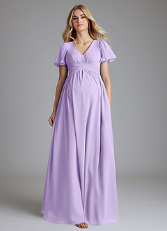 Azazie Verna Maternity Bridesmaid Dresses A-Line V-Neck Ruched Chiffon Floor-Length Dress image4
