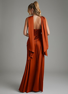 Azazie Gabriela Robes de demoiselle d'honneur Robe Trapèze en Satin extensible Corset Paprika image2