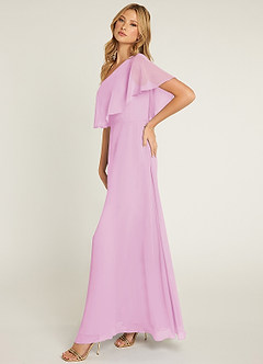 Azazie Lizzy Bridesmaid Dresses Candy Pink A-Line One Shoulder Chiffon Dress image4