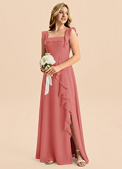 Azazie Nori Junior Blushing Pink A-Line Ruched Chiffon Dress image4