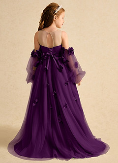 Azazie Karrie Flower Girl Dresses Grape A-Line with Sleeves Tulle Dress image2