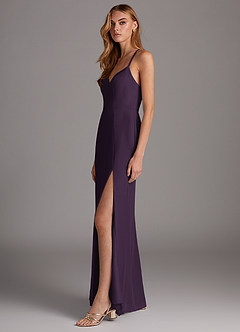 Azazie Manila Bridesmaid Dresses Plum Sheath V-Neck Chiffon Dress image4