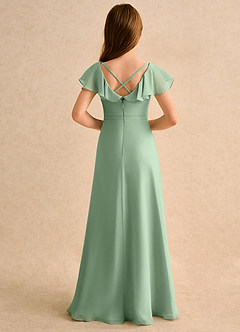 Azazie Nari Girls Formal Blumenmädchenkleider A-Linie mit ärmel Chiffon Kleid Matcha image2
