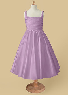 Azazie Cutie Pie Flower Girl Dresses Wisteria A-Line Pleated Matte Satin Dress image4