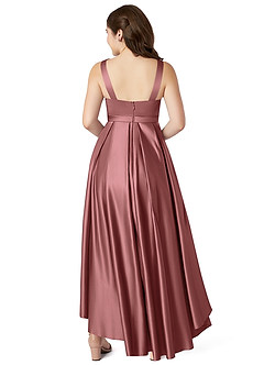 Azazie Inaya Junior Amethyst A-Line with Belt Stretch Satin Dress image2
