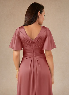 Azazie Emmeline Mère de la mariée Robes Robe Trapèze en Satin extensible Plissée Antique Rose image4
