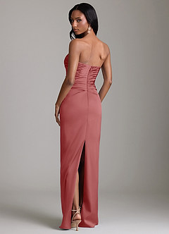 Azazie Sonora Vestidos de damas de honor Vestido de Rosa Antigua de Satén Elástico de Corte Recto con Sin tirantes image7