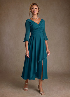 Azazie Aerynne Kleider für die Brautmutter A-Linie Plissee Chiffon Kleid Tintenblau image1