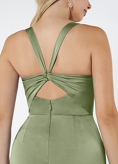 Azazie Mero Bridesmaid Dresses Pistachio Mermaid Pleated Stretch Satin Dress image5