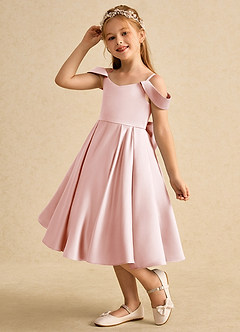 Azazie Favia Flower Girl Dresses Blushing Pink A-Line Off the Shoulder Matte Satin Dress image6