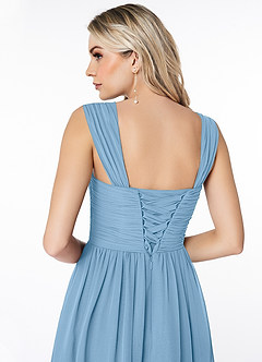 Azazie Angie Brautjungfernkleider A-Linie Korsett Chiffon Kleid Stahlblau image3