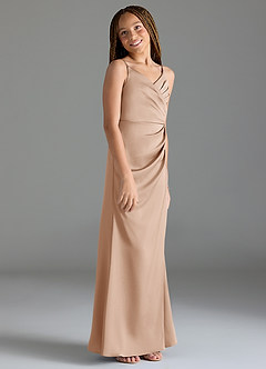 Azazie Maci Junior English Rose Mermaid Pleated Stretch Satin Dress image4