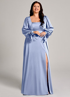 Azazie Leonia Bridesmaid Dresses Ice A-Line Long Sleeve Stretch Satin Dress image5