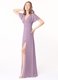 Azazie Kimber Bridesmaid Dresses Wisteria A-Line Flounce Sleeve Chiffon Dress image3