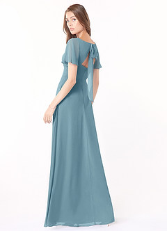 Azazie Kimber Bridesmaid Dresses Moody Blue A-Line Flounce Sleeve Chiffon Dress image4