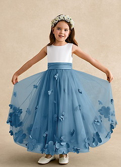 Azazie Vi Flower Girl Dresses Steel Blue A-Line Sleeveless Tulle Dress image5