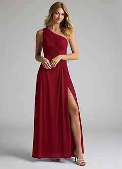 Azazie Brooke Brautjungfernkleider A-Linie One-Shoulder Gittergewebe Kleid Burgunderrot image1