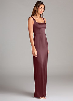 Azazie Flori Bridesmaid Dresses Sangria Sheath Side Slit Stretch Satin Dress image3