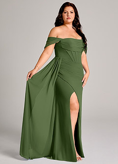 Azazie Amyra Bridesmaid Dresses Olive Sheath Off the Shoulder Chiffon Convertible Dress image12