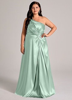 Azazie Brooke Robes de demoiselle d'honneur Robe Trapèze en Satiné métallisé Une épaule Agave image8