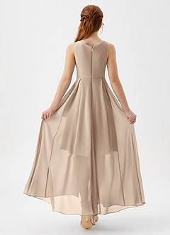 Azazie Lizette Junior Robe Trapèze en Mousseline de soie Plissée Taupe image5