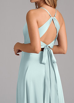 Azazie Evalleen Bridesmaid Dresses Mist A-Line Pleated Stretch Satin Dress image2