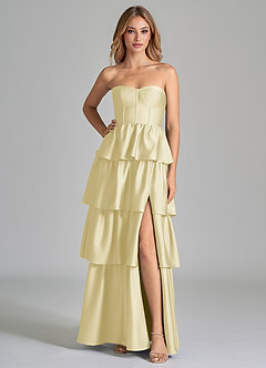 Azazie Faye Jurken voor bruidsmeisjes Jurk van Stretch Satijn met A-Lijn Ruches Citroensorbet image3