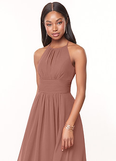 Azazie Bonnie Bridesmaid Dresses Cedar Rose A-Line Keyhole Ruched Chiffon Dress image5