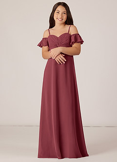 Azazie Juna Junior Robe Trapèze en Mousseline de soie Épaule décolletée Merlot image4