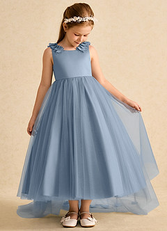 Azazie Lorita Flower Girl Dresses Dusty Blue A-Line Beaded Tulle Dress image5